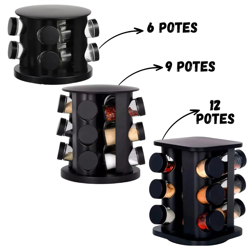 Porta Temperos Giratório 12 Potes Vidro