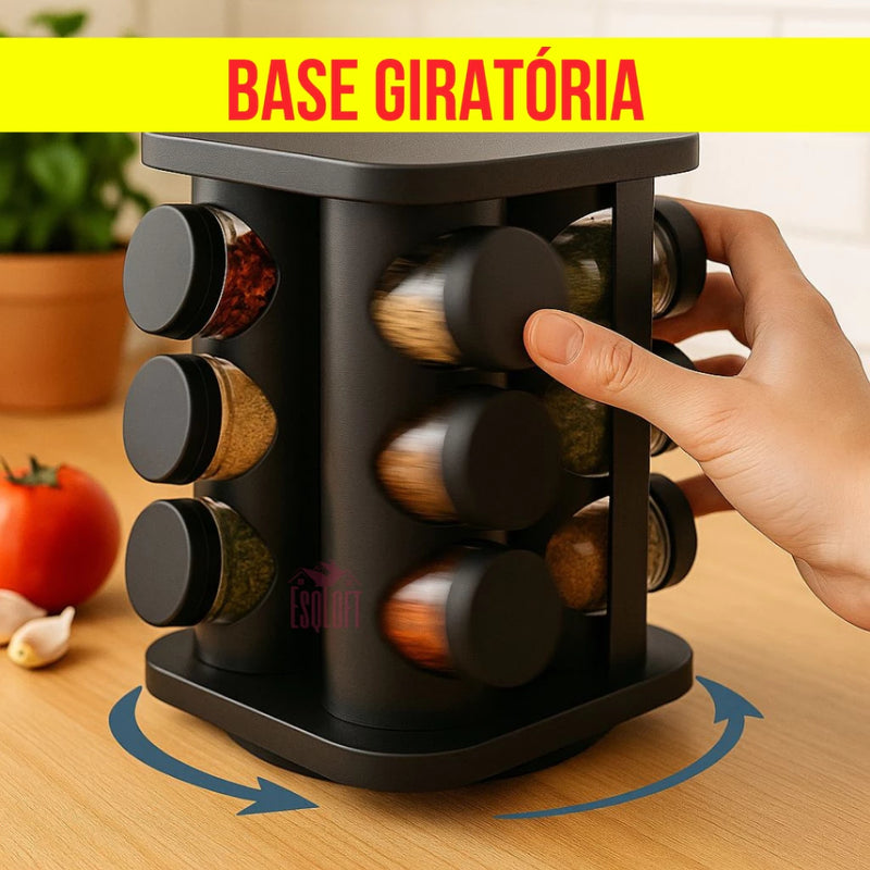Porta Temperos Giratório 12 Potes Vidro